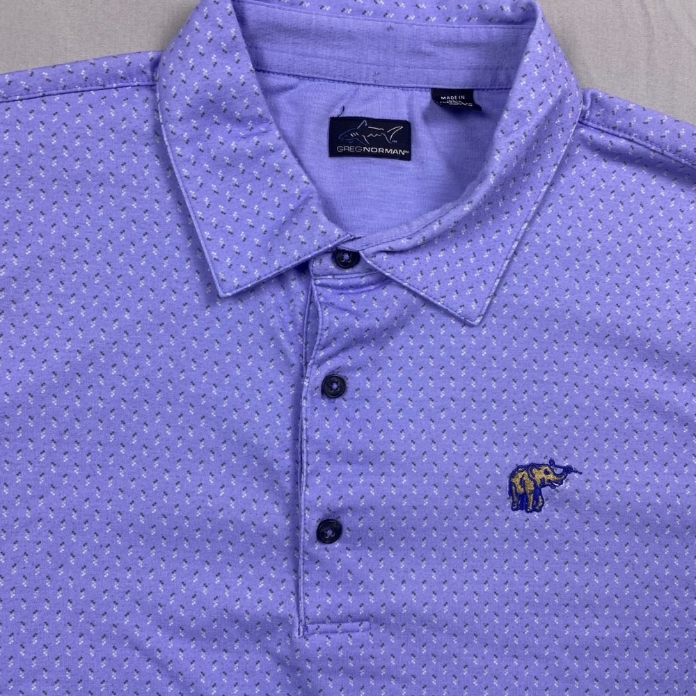 Greg Norman Golf Polo Shirt Mens XL Purple Elephant Embroidered Logo Performance